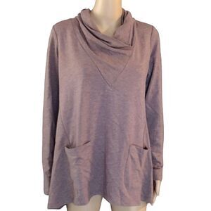 LOGO Lounge Women's Size XS Neutral Pink Cowl Neck Top with Front Pockets